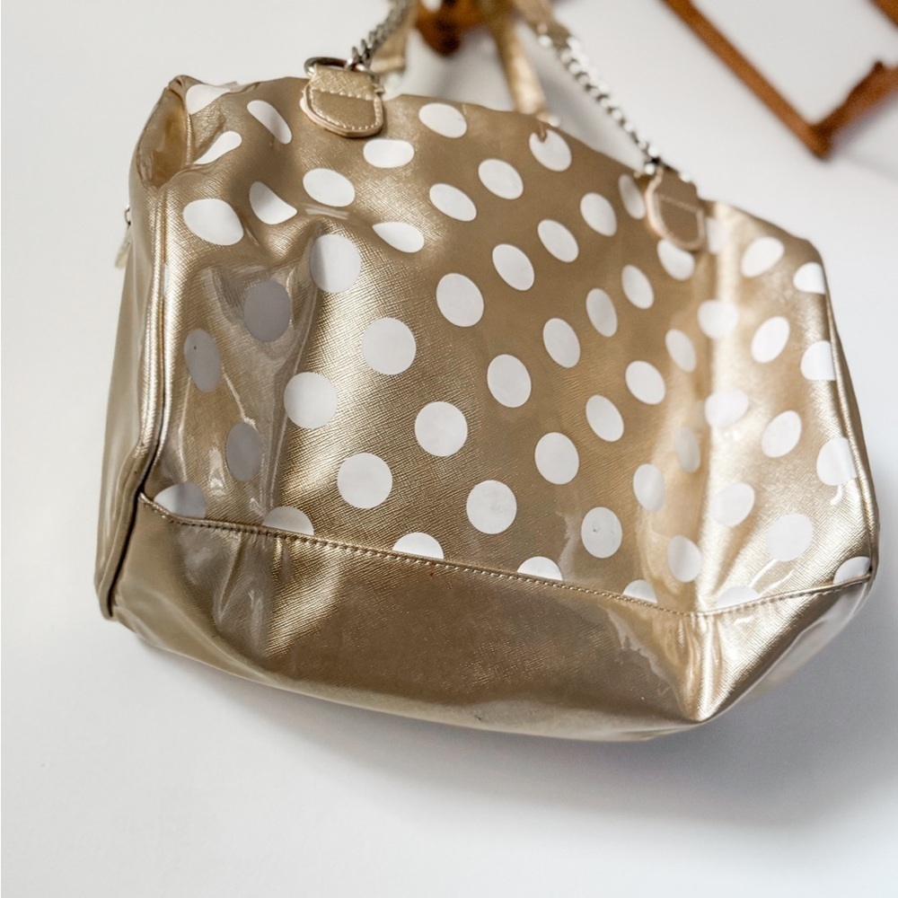 Betsey Johnson Gold And White Polka Dot Shoulder Bag - Picture 4 of 8